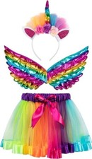 Tutu/Ballet Skirt - 3 pcs - skirt, wings  headband - Rainbow Unicorn S/M 2-5Y 