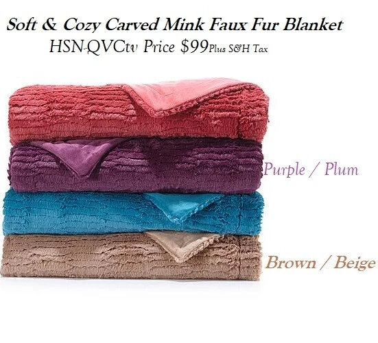 soft cozy Carved Mink Faux Fur BLANKET King Brown Beige Qvc HSNtv Price 125