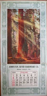 Rural Valley, PA 1922 Advertising Calendar/17x35 Poster: Hardware w/Redwood  Tree | eBay