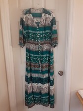 Boho Long Green Floral Print Button Up Maxi Dress Size L (see notes)