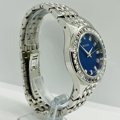 Bulova Men's Phantom Baguette Crystal Blue Dial Sliver 42mm Watch