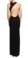 NWT 318 La Femme SZ 2 Black Jersey Asymmetrical Back V Neck Column Gown