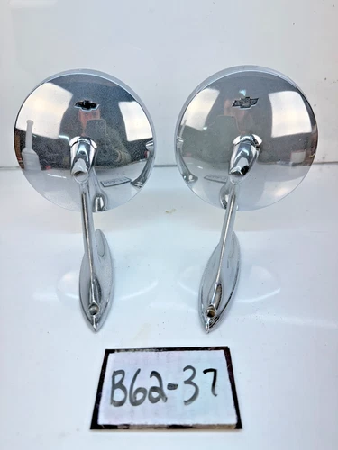OEM 1960s Chevy Pair Side View Mirror 3796398 3796400 w/ Bow Tie Emblem B62-37