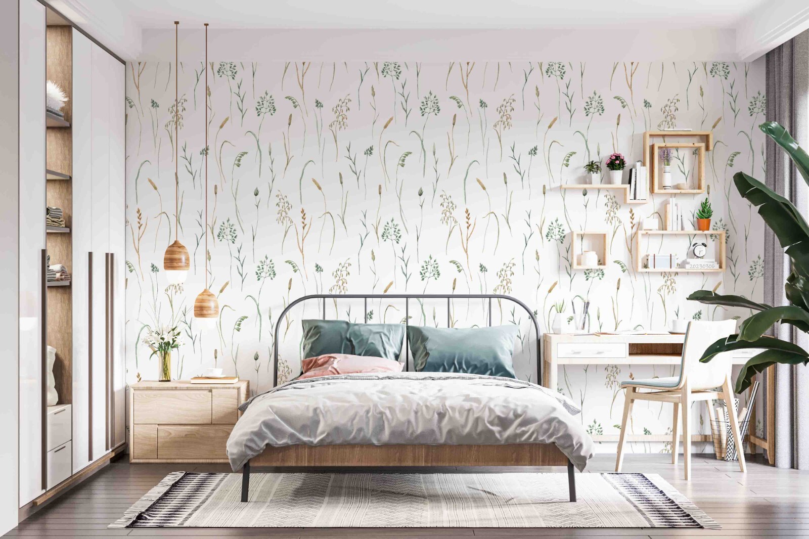 Flores 3D Ramas Hojas Las Manzanas Papel Pintado Mural Fotomural Pegatinas de...