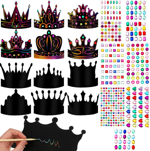 130 Pcs Halloween Kids Party Favors DIY Crafts Crowns Set 48 Scratch Paper Crown