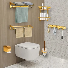 Bathroom Accessories Set Wall-Mounted Bath Toilet Brush Hardware Towel Rack Gold