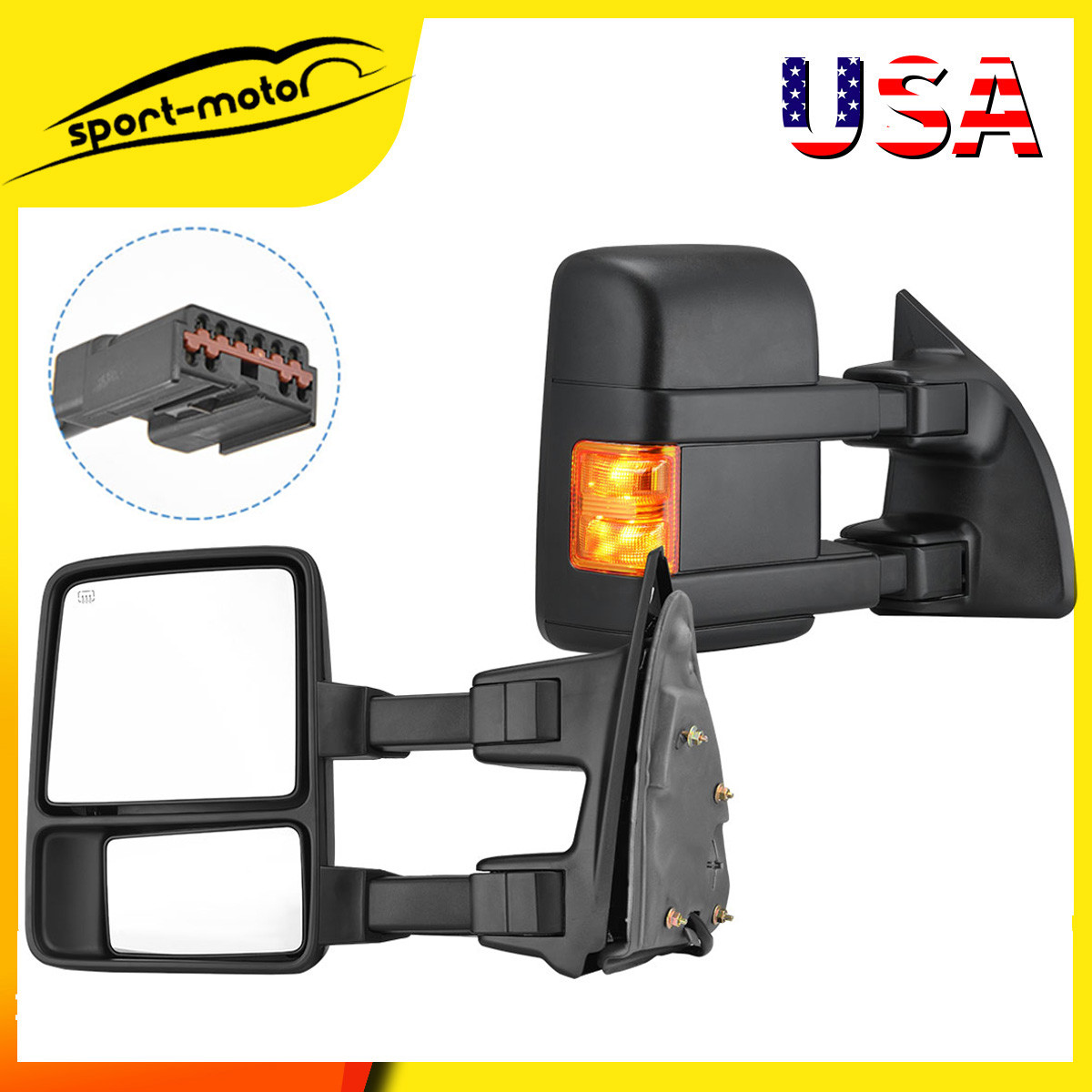 Power-Heated Towing Mirrors with Amber Signal for 1999-2007 Ford F250-F550 Super Duty