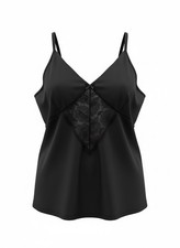 NUEVO CON ETIQUETAS AVENUE Camiseta sin mangas cami con capas ribete de encaje negro talla 22/24
