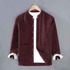 Retro Men's Stand Collar Cotton Jackets Casual Outwear Tops Shirts Spring Fall