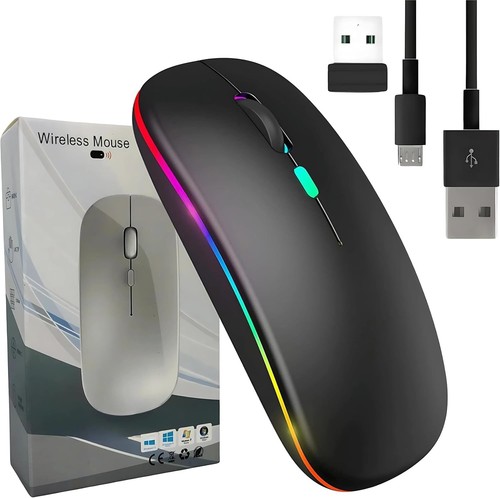 RGB LED Wireless Mouse Rechargeable Optical Silent Mice USB For PC Laptop UK - Picture 21 of 22