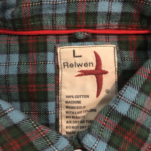 Relwen Shirt Mens L Green Plaid Cotton Flannel Button Up Long Sleeves Huckberry - Picture 3 of 7