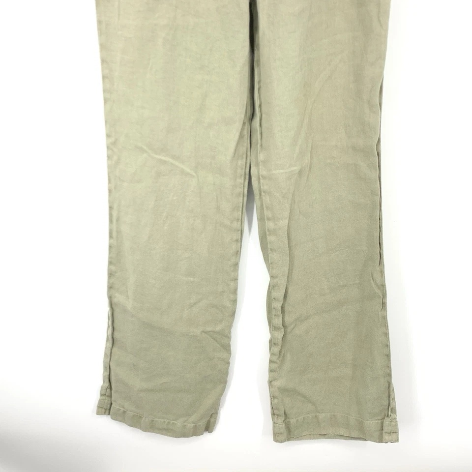 Ralph Lauren Etiqueta Azul Mujer Talla 8 Pantalones Pierna Ancha Pantalones Verde Lino Medio Foto 3 de 4
