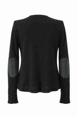 Hunkydory Stockholm schwarze Strickjacke Ellenbogen Patch Feinstrick Merinowolle Bled Gr. M