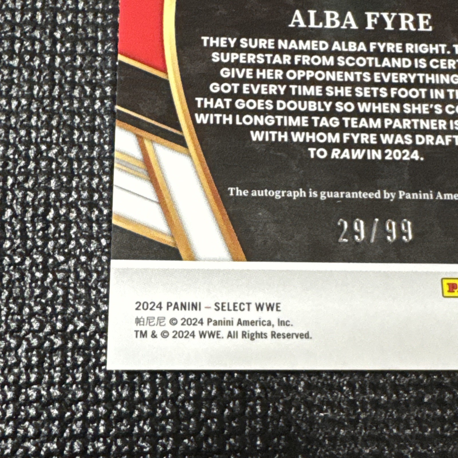 2024 Panini Select WWE Alba Fyre Signature Selection Red /99 #SL-AFR Auto SP RAW view 7