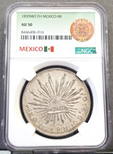 1859 Mo FH MEXICO SILVER 8 REALES 8R NGC AU 50 RARE GREAT LOOKING COIN