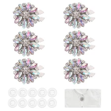 6 Pcs Rhinestone Button Covers, Marquise Buttons, AB Iridescent/Silver