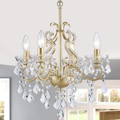 Modern K9 Crystal Chandelier 4 Light Matte Gold Pendant