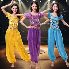 Ladies Belly Dance Costume Set Sequin Crop Top Pants Outfit Indian Dance Costume