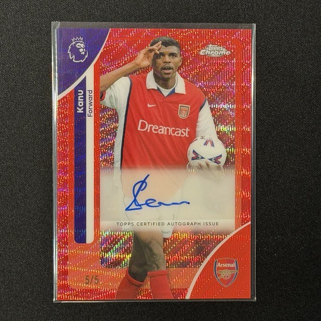 2025-26 Topps Chrome EPL Nwankwo Kanu RED WAVE AUTO /5 Arsenal BOOKEND #5/5