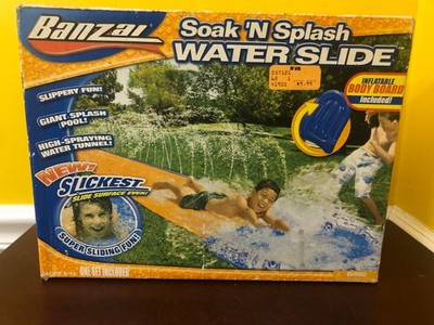 New Vintage ToyQuest Banzai Soak N Splash Water Spraying Slide 15ft & Body Board