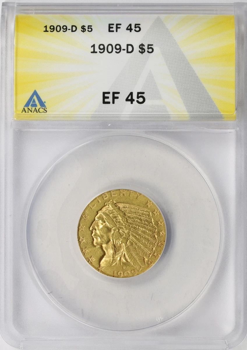 25+ Denver 1909 Year Half Eagle $5 US Gold Coins (Pre - 1933) for