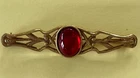 Lovely HTF Miriam Haskell Red Cabachon Pin/Brooch Gold Tone 2.50"Long VTG
