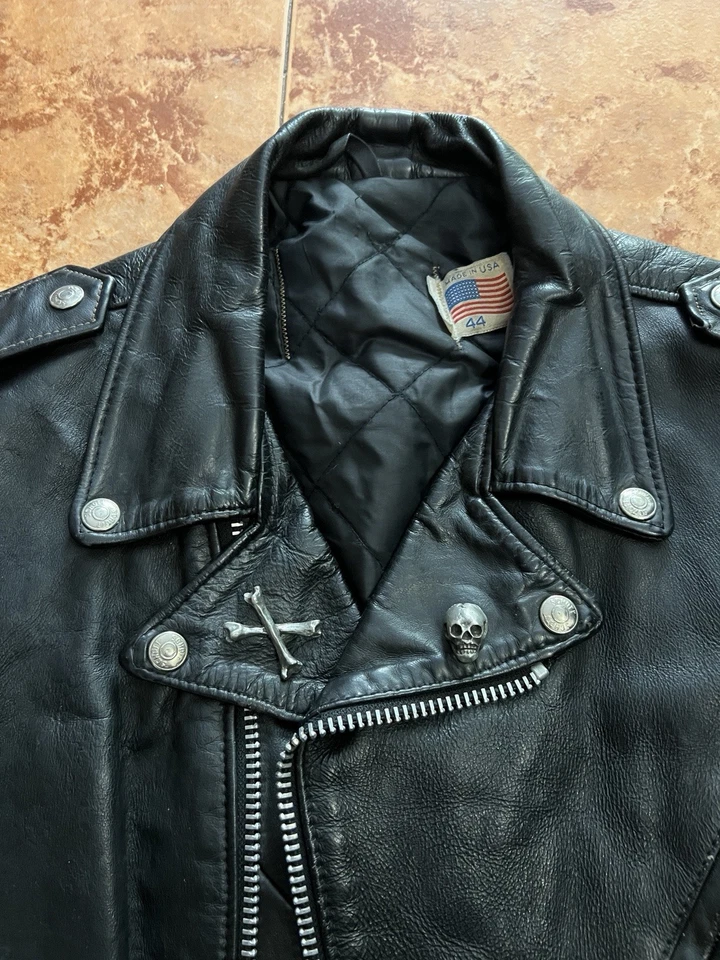 SCHOTT Perfecto Black Motorcycle Leather Jacket Vintage 44 Great Aged Patina - Imagen 2 de 4