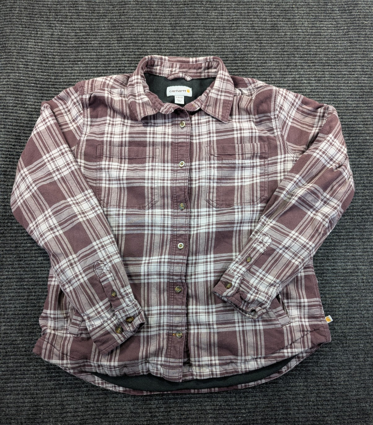 Carhartt Rugged Flex Flannel Shirt Womens Medium Burgundy Cotton Fleece Plaid