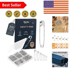 Versatile 300 Pack Safety Pins - 5 Sizes, Nickel Plated for Crafts and Clothing