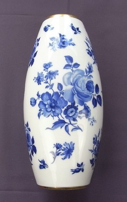 Vase Waldershof Porzellan Rosen Handarbeit 22 Karat Gold Echt Cobalt ca.1950 TOP
