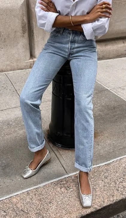 Zapatos de ballet Zara 39 8 de cuero plateado con punta cuadrada plana Foto 2 de 4