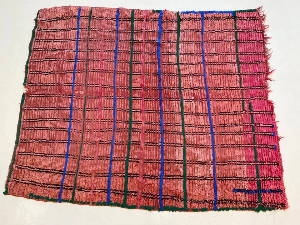 Traditionnel Wool Rug,4'6x5'5 ft Mid Century Modern Rug,Modern Checkered Red Rug - Image 2 of 4