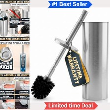 Toilet Brush Holder Set Stainless Steel Silver Anti Splash Handle Cover Compact