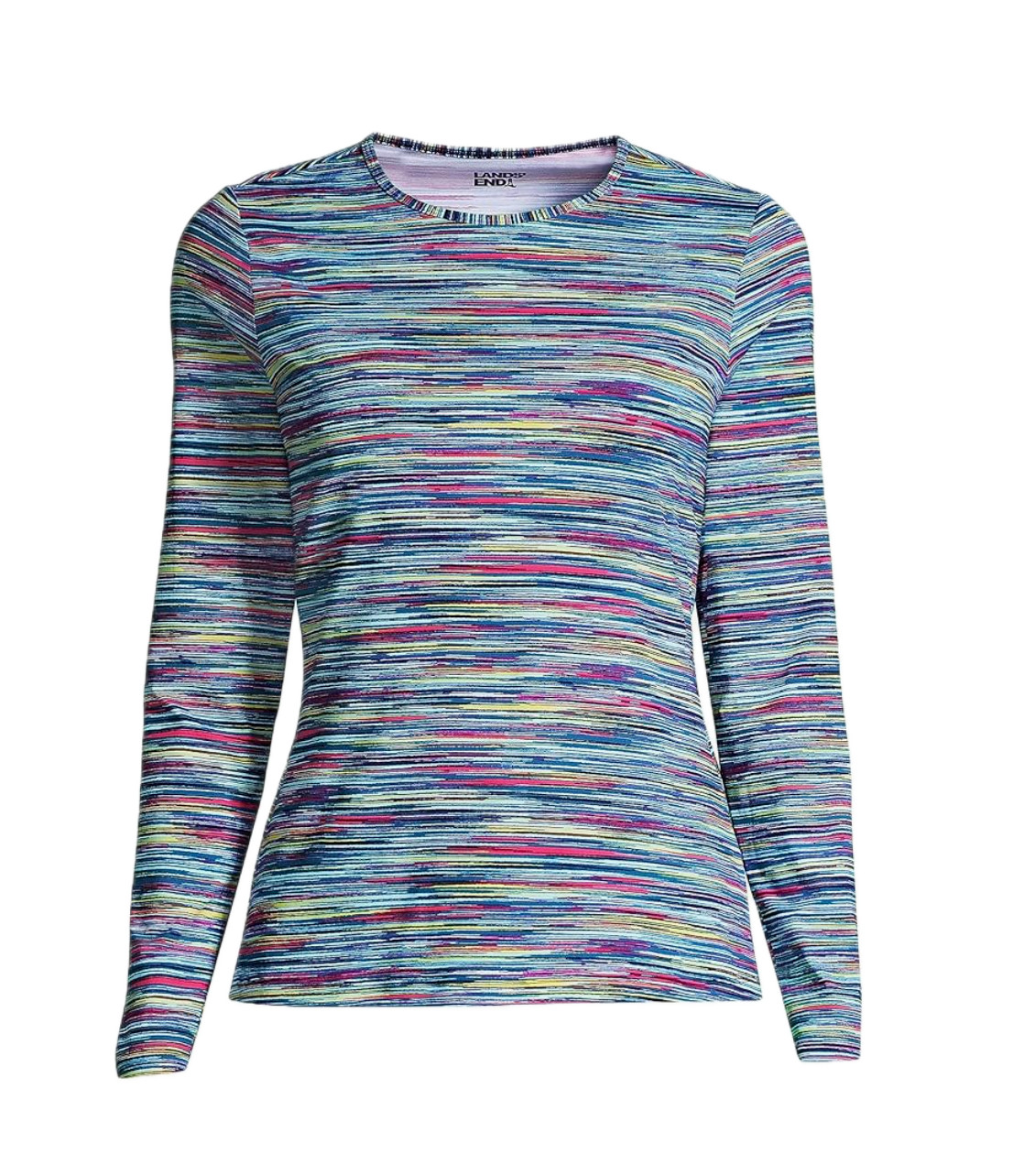 Lands' End Women's S-M Long Sleeve Swim Tee Rash Guard Deep Sea Navy/Spaced Dye