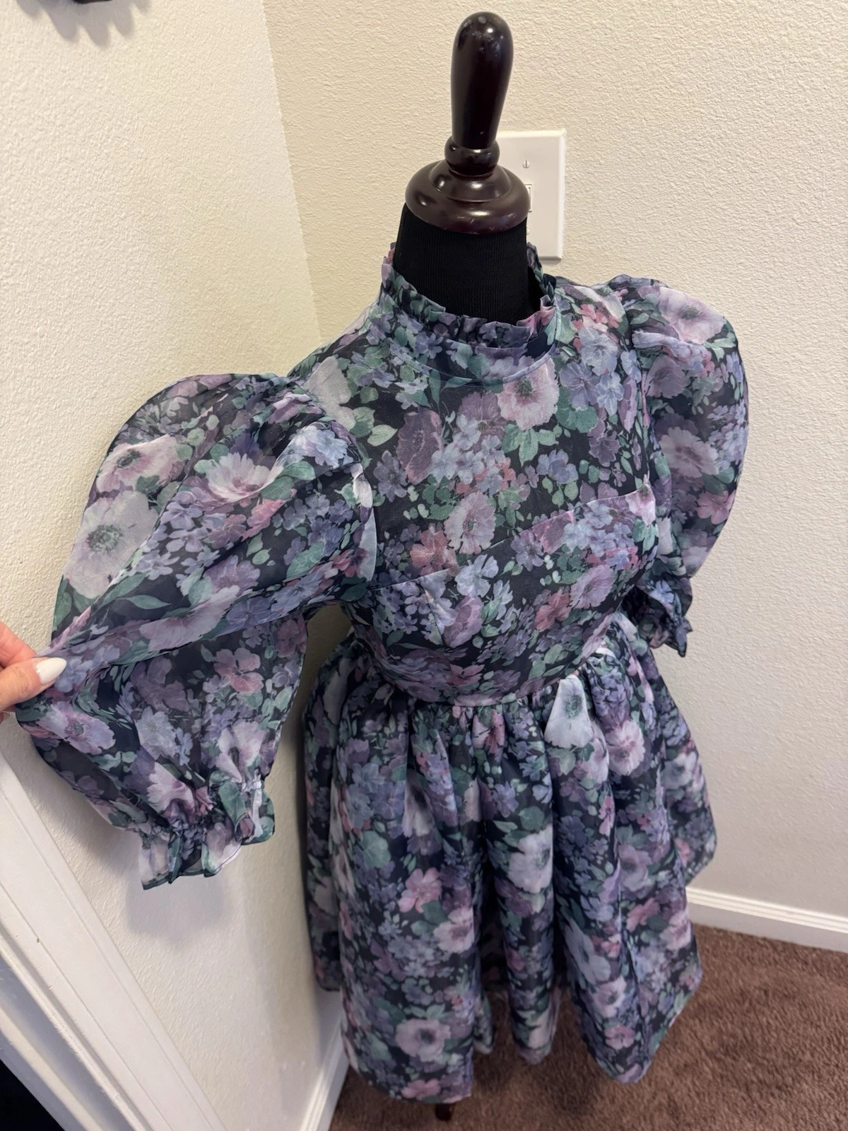 UNDERCOVER Abito Selkie The Nirvana Royal manica a sbuffo aderente svasato chiffon giardino segreto M NUOVO