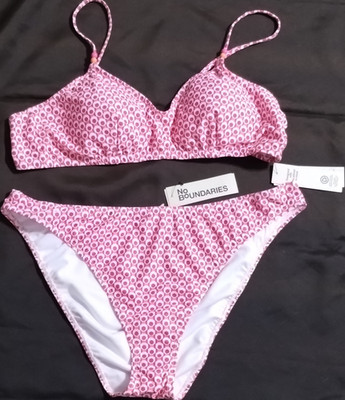 No Boundaries Geo Bikini Set XXL Plus Bralette Hipster Pink Adjustable Lined