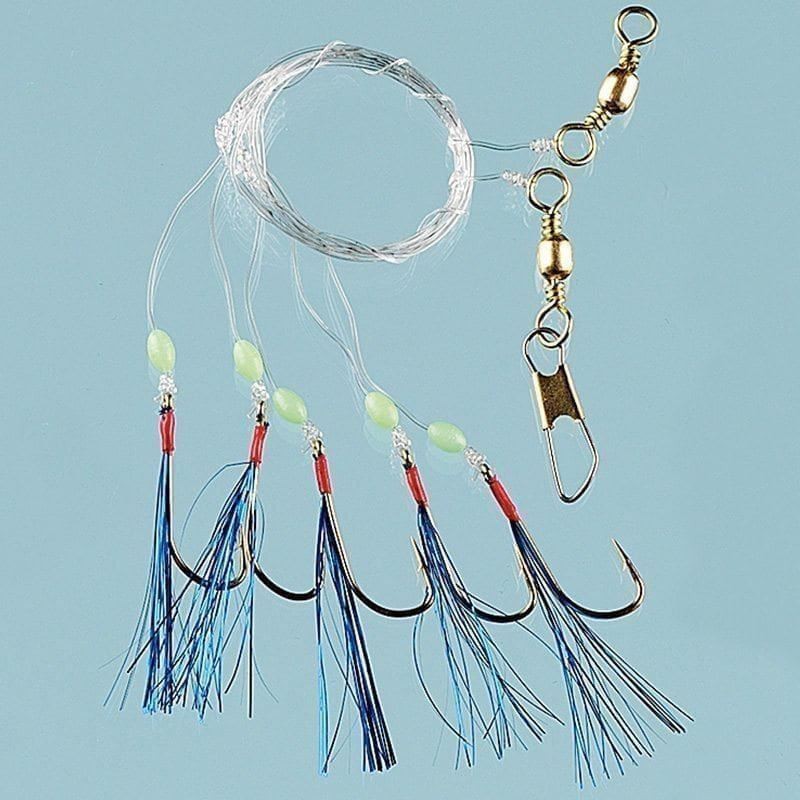 Fladen 5 Hook Blue Glitter Feathers Hook Size 1/0