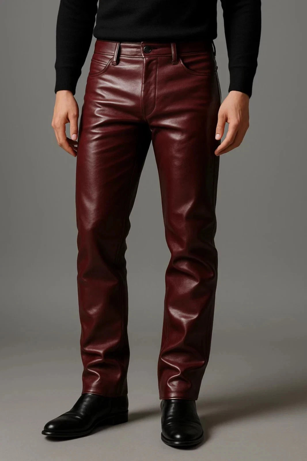 's Burgundy Leather Sweat Jeans Pant| Genuine Lambskin Leather Jeans 34.