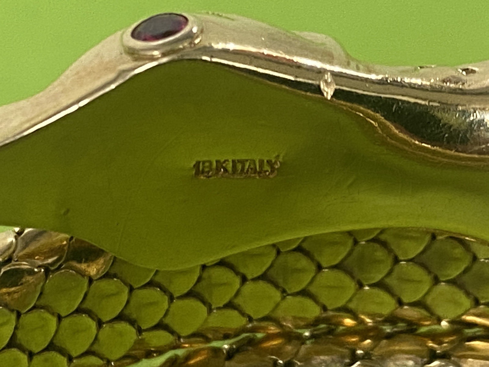 Italy Solid 18K Gold Custom Dragon 🐉 Ruby Eyes F… - image 12