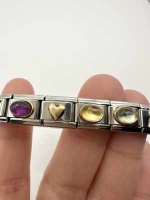 Vintage Nominations Italian Stainless Steel 18k Gold Gemstone Bracelet 6.5 