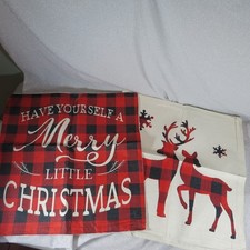 Set of 2 Throw Pillow Covers- Merry Christmas  Deer 17" x 17"