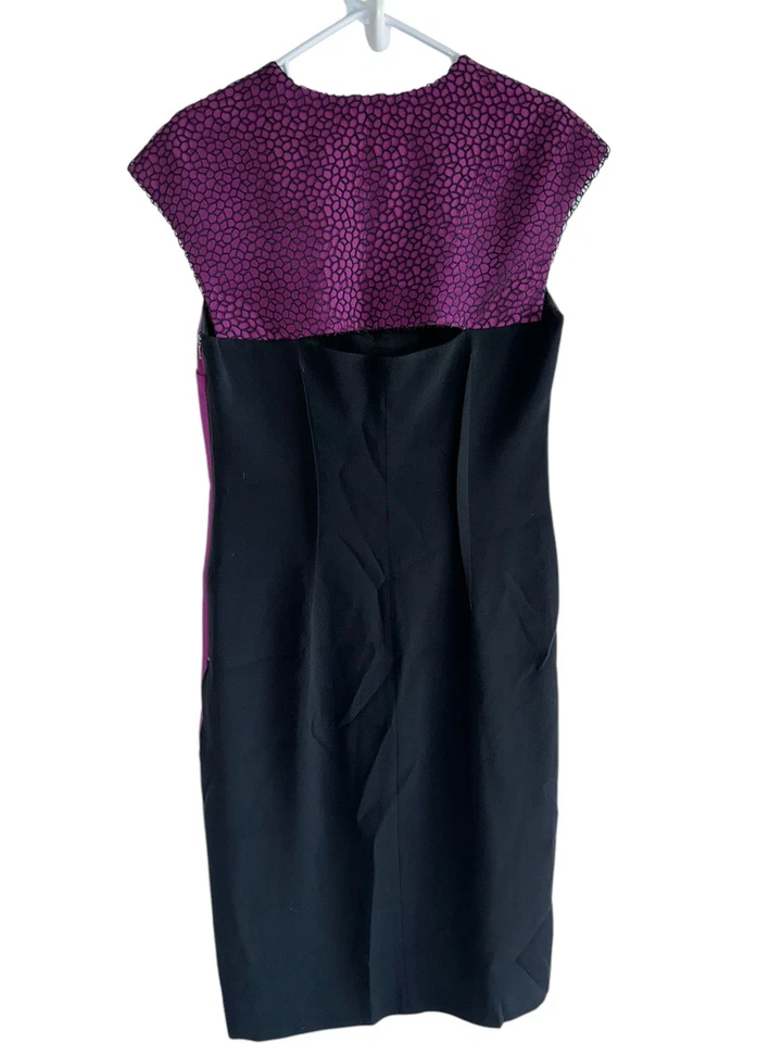 Lida Baday Womens Midi Sheath Dress Sz 12 Purple Black Queen Anne Neck Lace  - Image 3 of 4