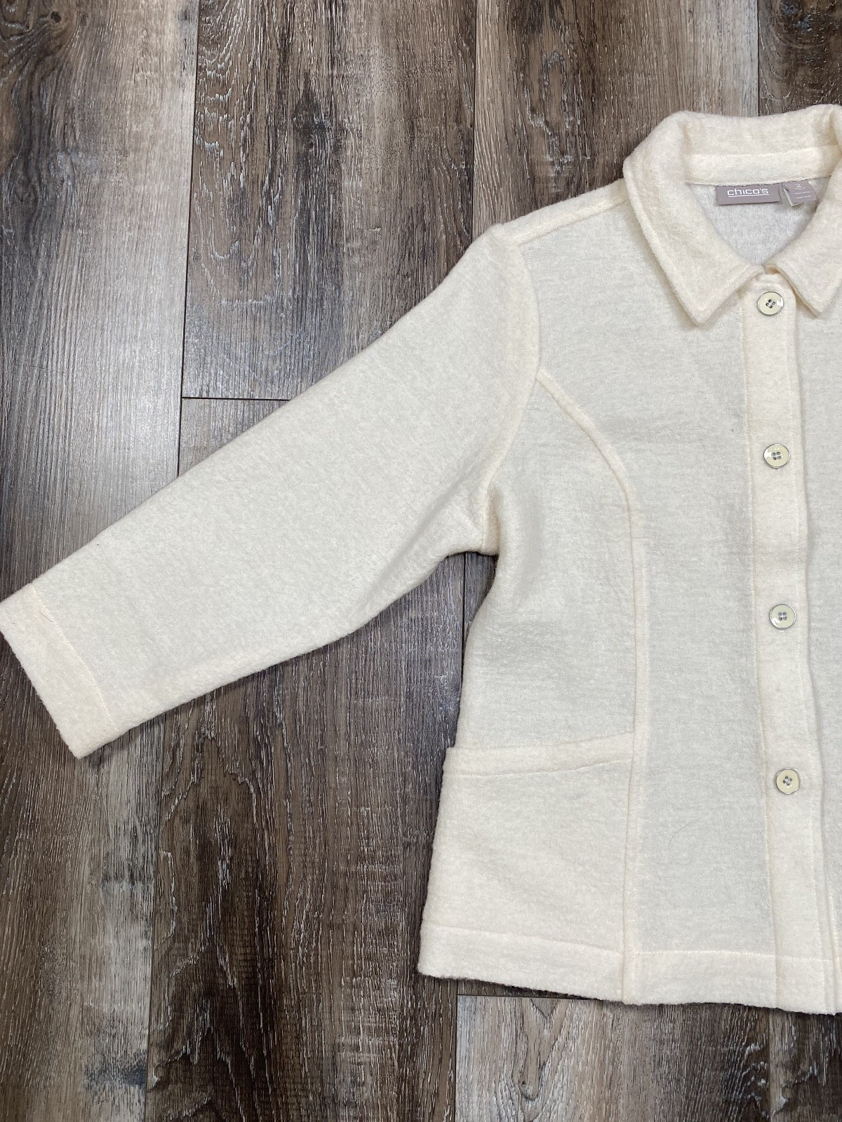 Chicos Boiled Wool Blazer Jacket Size 2 Cream 100… - image 2