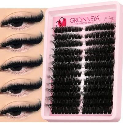 GROINNEYA Lashes Cluster Katzenwimpern Wispy Individual Lashes Extensions Vo...