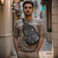 Herren Leder Brusttasche Crossbody Schultertasche Mehrere Taschen