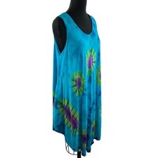 Blue Umbrella Handkerchief Dress Tie Dye Scoop Neck Sleeveless Pullover O/S