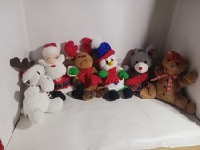 Lot 6 Misc. Christmas Plush Including A Moose, Santa, Snowman Approximately 8"