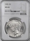 1925-P  $1 PEACE SILVER DOLLAR  "PHILADELPHIA MINT"  NGC MS63 #8678136-004