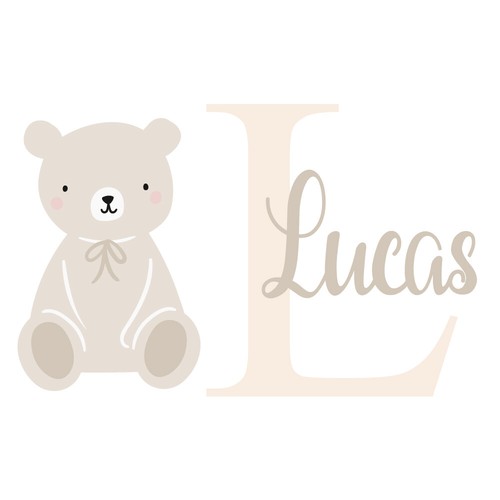 Personalised Name & Initial Teddy Bear Nursery Wall Sticker WS-57860 - Picture 3 of 15
