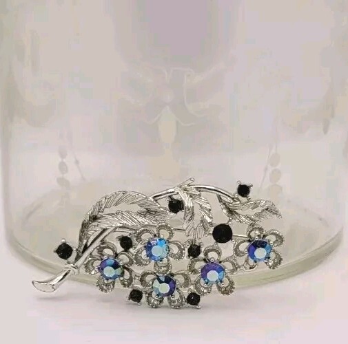 LISNER signed Blue Rhinestone Brooch Mid-Century … - image 1